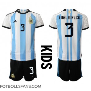 Argentina Nicolas Tagliafico #3 Replika Hemmatröja Barn VM 2022 Kortärmad (+ Korta byxor)